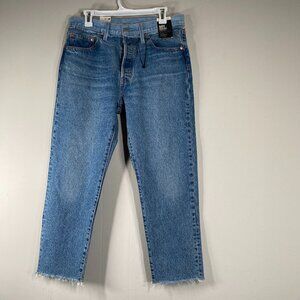 Levi's Premium 501 Split Hem Cropped Denim Jeans Women's 31 Blue Distressed NWT